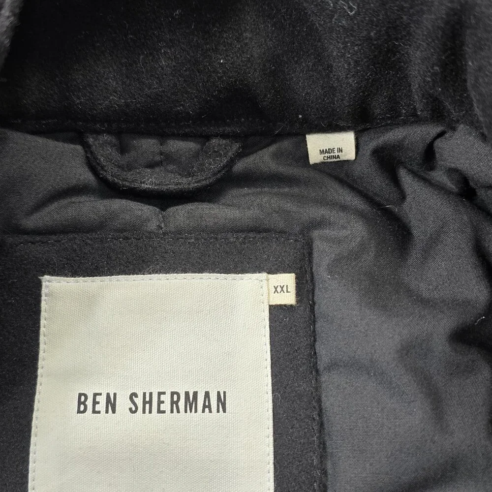 Ben Sherman Wool Blend Black Military Utility Jacket - Men XXL Quilted Lining